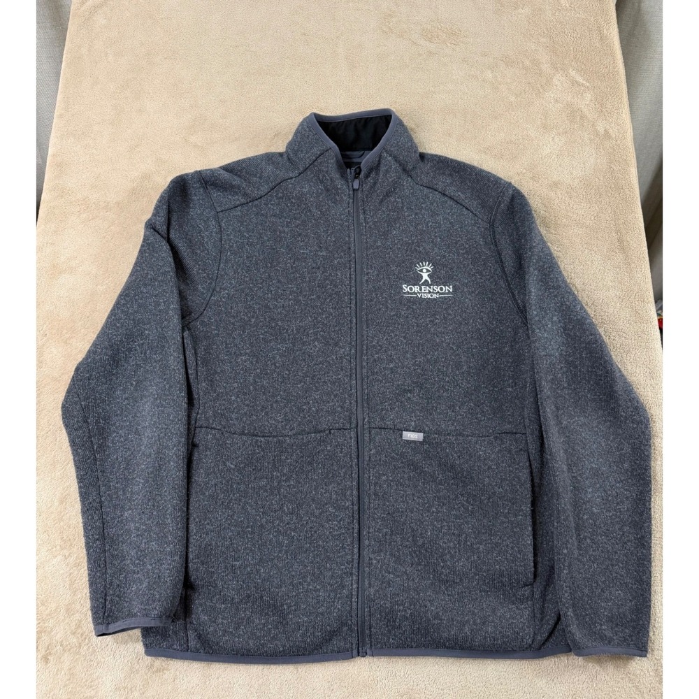 FIGS Men On-Shift Sweater Heather Scrub Jacket Men L Gray Fleece Full Zip EUC